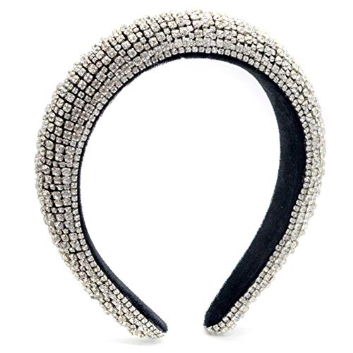 Rhinestone Crystal Diamond Headbands for Women Luxury Shiny Padded Diamond Headband Hair Hoops Fashion Hair Accessories for Girls Bejewelled Hairband Sparkly Party Headband (Silver)
