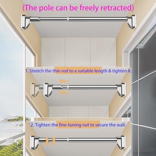 Adjustable Tension Rod for Hanging Clothes & Curtains, Retractable Stainless Steel Closet Rod Extender, No-Drill Drying Bar for Bathroom, 0.5m - 4m Length