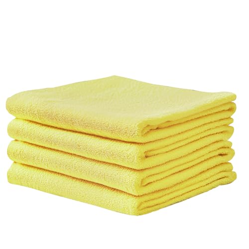 Image of Microfiber Cloth | 360 GSM Thick Lint & Streak-Free Multipurpose Cloths - Automotive Microfibre Towels for Car Bike Cleaning Polishing Washing & Detailing |(40 x 40 cm, Yellow)|Pack of 4