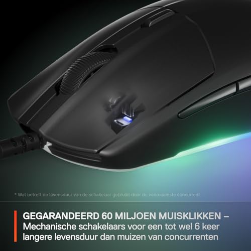 SteelSeries Rival 3 Gen 2-gamingmuis - TrueMove Core optische sensor met 8.500 DPI - Gegarandeerd 60 miljoen muisklikken - Lage latency - Laag gewicht van 77 g - Voetjes van 100% PTFE - RGB - Zwart - Afbeelding 5