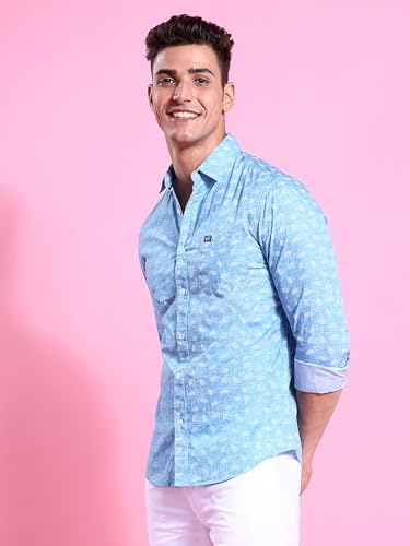 Image of The Indian Garage Co Men Cotton Slim Fit Abstract Printed Full Sleeves Spread Collar Casual Shirt