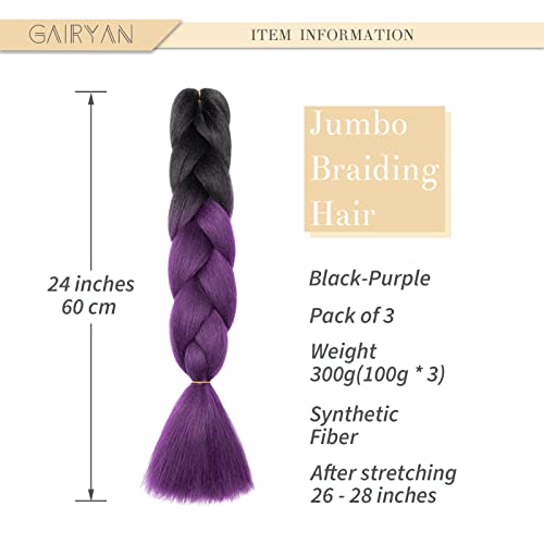 Gairyan Jumbo Braiding Hair Extensions 24 inch 3PCS 300g Ombre Jumbo Braids Hair Extensions 3 Tone Synthetic Coloured Hair for Braiding Extensions Afro Box Braids Crochet Twist - Image 2
