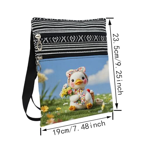 Cartoon Duck Messenger Bag Small Ethnic Pattern Printed Adjustable Strap Crossbody Zipper Pouch Cartoon Duck Phone Organizer Wallet Cute Shoulder Handbag for Women2