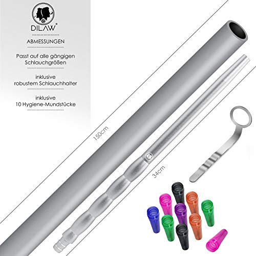 DILAW® Shisha Silikonschlauch Set mit Alu Mundstück inkl. 10 x Hygienemundstücke + Schlauchhalter + Knickschutzfeder… – Bild 6