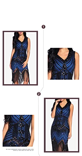 Robe de soirée vintage paillettes saphir L moulante à franges - 4