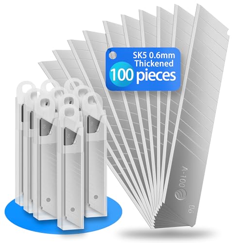 HAOJOYFUN 100 Cuchillas Cutter Profesional - Acero al Carbono SK5, 0.6mm de Grosor, 100mm de Longitud - Universal para Cutter, Cortes de Alfombras y Bricolaje