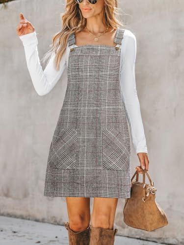 Image of CUPSHE Women Corduroy Fall Dresses Front Bib Pocket Square Neck Wide Strap Casual Overall Mini Dress