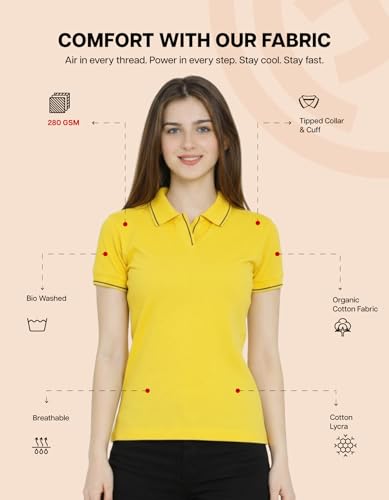 Image of Scott International Women's Cotton Polo T-Shirt | Half Sleeve Plain Collar Tee | Stylish Casual Top | Plain T-Shirt for Girls | Workwear for Office & Casual Wear