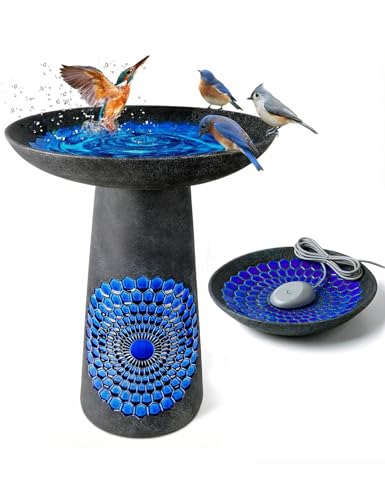 LITUDISO Heated Bird Bath for Outdoors Winter, 70W 21.5 Inch Ceramic Heated Birdbath with Auto Thermostat Bird Bath Heater - Heavy Duty Weatherproof, Attract Birds, Elegant Yard Décor, Diamond Blue