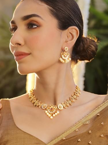 Image of Rubans Gold Plated Traditional Necklace Set Festive Jewellery Gift for Women & Girls
