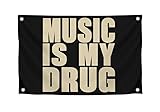 3x5 Feet Musical Quote Flag 'Music Is My...' with Four Brass Grommets - Black Single Sided Musical Banner for Wall Decoration - Polyester Party Flags Man Cave - Wall Flag for College Dorm