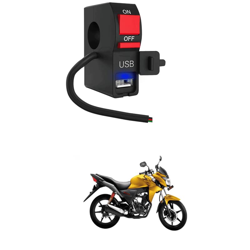 LOVMOTO Universal LED Fog Lights Switch with USB Charging for Bikes Fast Charging, Heavy clamp and Strong ABS Plastic with USB Switch Comfortable with CB Tw-ist-er