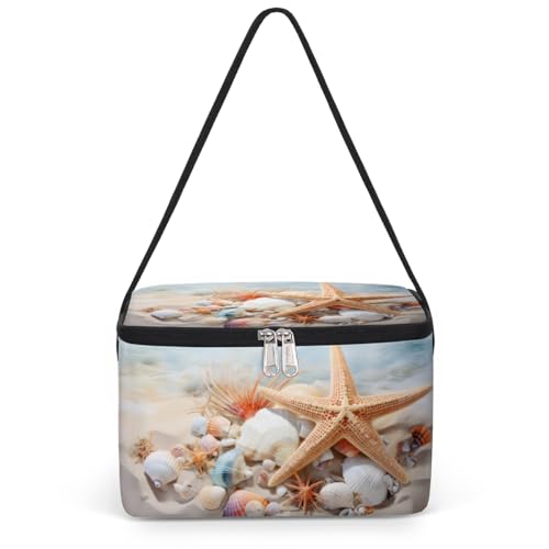 Seashells Lunch Bags for Women Men 9 Cans, Hot & Cold Food Delivery Bag Insulated Grocery Bag Insulated Lunch Box Coral and Starfishes Cooler Bag for Office Work Picnic Beach