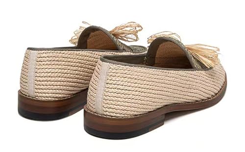 Santimon Mens Casual Shoes Slip On Penny Loafers Comfortable Breathable Flax Loafers Summer Mocasines Woven Raffia Slippers for Men3