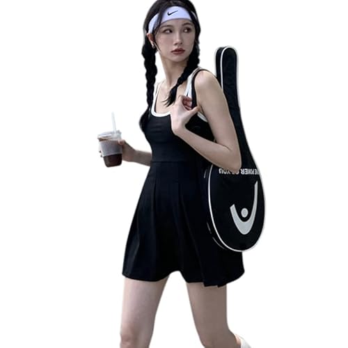 Huskydg Vestido de tênis feminino decote em U costas nuas sem mangas treino esportivo golfe badminto