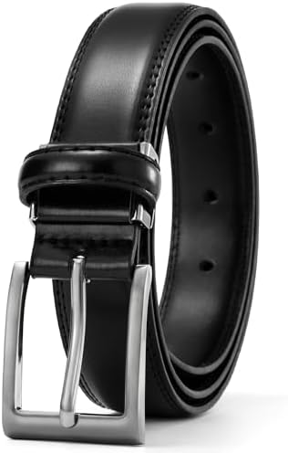 maikun Mens Black Leather Belt, 1 1/8