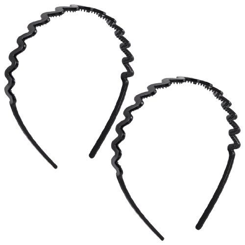 uxcell Elastic Plastic Wave Shaped Ladies Hair Ornament Hairband Head Hoop 2 Pcs Black