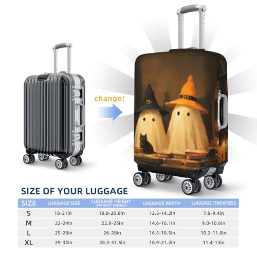 Two Cute Ghosts And Black Cat Elastic Travel Luggage Covers Dustproof Scratch-Resistant Suitcase Protector Fit 22-24 Inch4