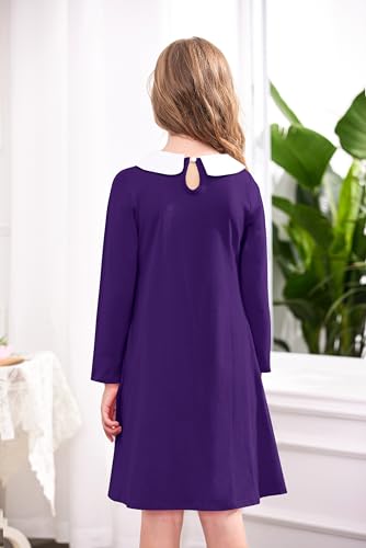 Image of Arshiner Girls Long Sleeve Vintage Peter Pan Collar T-Shirt Dress Age 4-13 Years