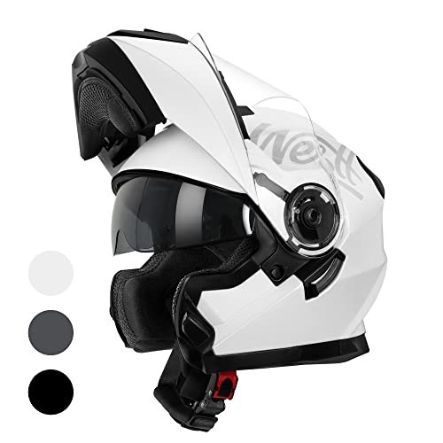 Westt Casque Moto modulable intégral Homme Femme avec mentonnière renforcée Chopper mobylette Scooter Casque modulaire avec Certification ECE Dot, Blanc, M (55-56 cm)