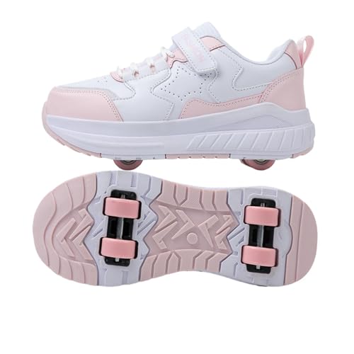 Kids Roller Shoes Boy Girl Sneakers, Street Skateboarding Shoe Fashion Parkour Shoes with 4-Wheels Unisex Retractable Skating Shoes for Adolescents Park Sports Walking