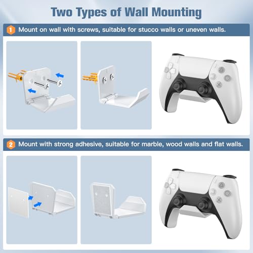 Image of KUNSLUCK 4 Pack Controller Wall Mount for PS5, Xbox, Switch Controller, Wall Mount Stand for Controller&Headset, Adhesive /Screws Installation (White)