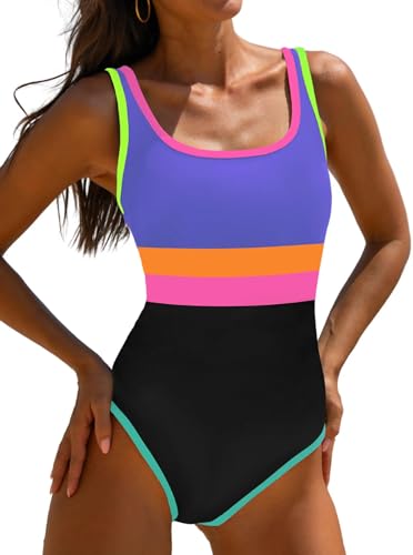 Image of popvil Women's One Piece Swimsuits Tummy Control -Slimming Bathing Suit Modest Neon Sport Swimwear 2026