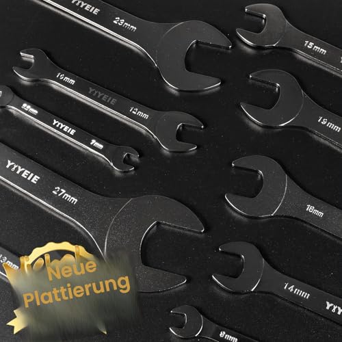 YIYEIE Ultraflacher Maulschlüssel-Set 10-teilig (5,5/7-27mm) | Schraubenschlüssel Set aus CR-V Stahl | Gabelschlüssel für enge Räume | Schlankes Design mit Nickelbeschichtung