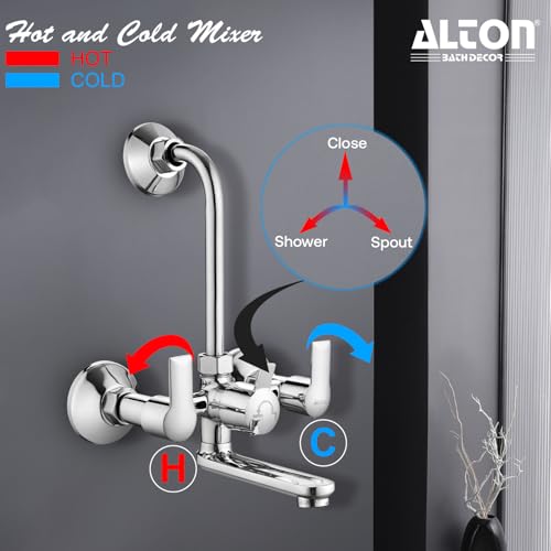Image of ALTON XNO5085 Brass Wall Mixer With Provision For Over Head Shower and 190mm Long Bend Pipe (Chrome)