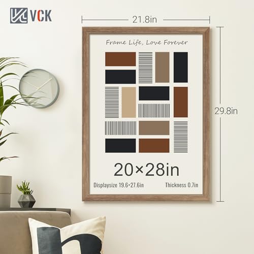 Image of VCK 20x28 Poster Frame Solid Wood Walnut 3 Pack Picture Frames 20 x 28 Inches with Wall Mounting Hanging