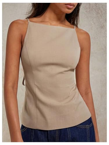 MakeMeChic Women's Going Out Open Back Tops Spaghetti Strap Office Work Vest Tops3