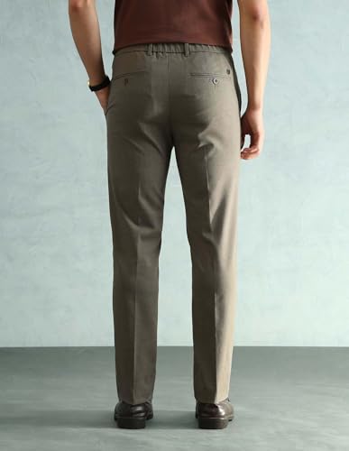 Image of Arrow Solid Super Slim Fit Formal Trousers for Men - Full Length Formal Pants for Men Office Wear