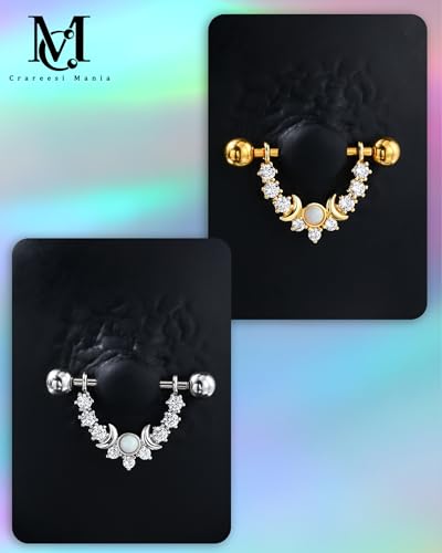 CM Crareesi Mania Opal Nipple Rings 316L Stainless Steel Nipple Shield Ring for Women 14G Moon Phase Nipple Piercing Jewelry3