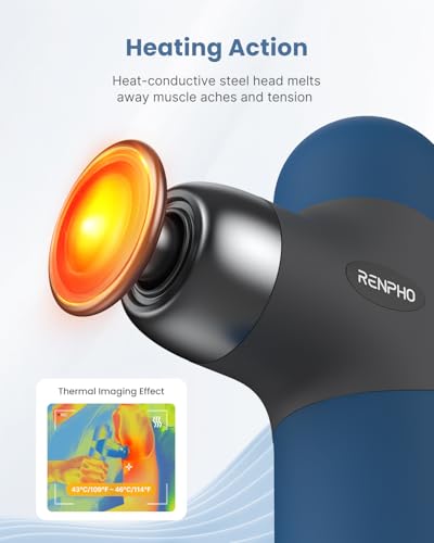 Image of RENPHO Mini Thermal Massage Gun with Heat, Color Silicone Casing, 4 Speeds | Portable, Ultra-Quiet Mini Massage Gun, 4 Heads, Neck, Back Muscle Comfort, Carry Case, Home, Office, Travel Use, Gift Idea