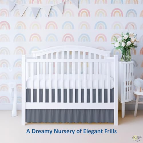 Image of Cottington Lane Dark Grey Crib Skirt Dust Ruffle 14 inch Drop, Fits 28 inch x 52 inch