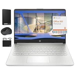 HP Nuevo portátil delgado HD de 14 pulgadas, procesador Intel Celeron de cuatro núcleos, 16 GB de RAM, 628 GB (128 GB eMMC+ 500 GB Ext Driver), WiFi, hasta 11 horas, Windows 11 S + 1 año Office