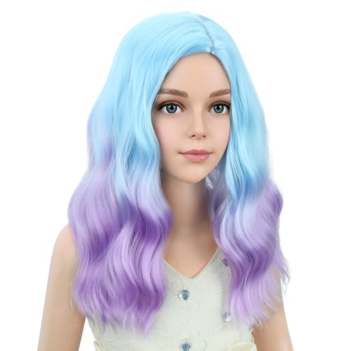 Image of PATTNIUM Blue Ombre Purple Short Curly Wavy Wigs for Girls Kids