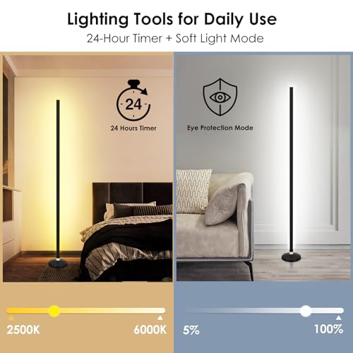 Image of RGB Angle Floor Lamp, RGB Color Changing Floor Lamp with Bluetooth App and Remote Control, Music Sync, 65 inch Mood Lighting, 24H Timer, 398+ DIY Modes