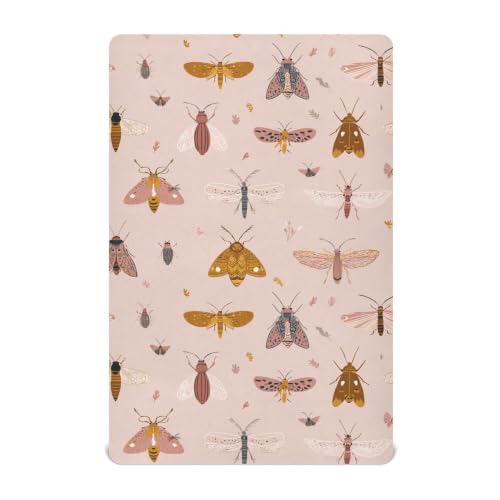 Image of Butterflies Bugs Retro Crib Sheets Soft Breathable Fitted Baby Crib Sheets Mattress Cover for Girls Boys, 52 inch x 28 inch x 9 inch