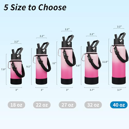 Image of BJPKPK 40oz Insulated Water Bottle with 3 Lids, Straw Lid & Handle