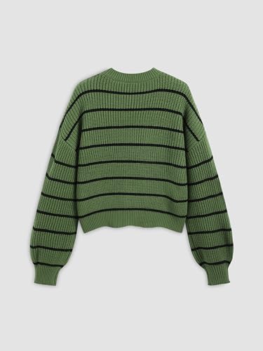 Image of CIDER Women's Cropped Striped Sweater Long Sleeve Crew Neck Trendy Pullover Tops