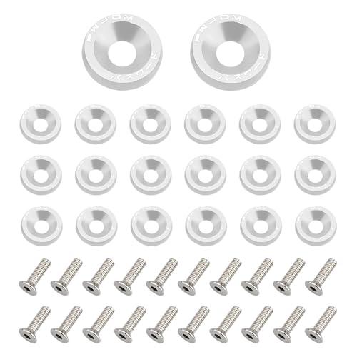 Hbxdeco 20PCS Bumper Fender Washer Bolt, M6×20mm Aluminum Alloy Engine Bay Dress Up Bolts Fasteners Kit, CNC Finishing Fender Washer JDM Car Modification Installation Hardware Kit (Silver)