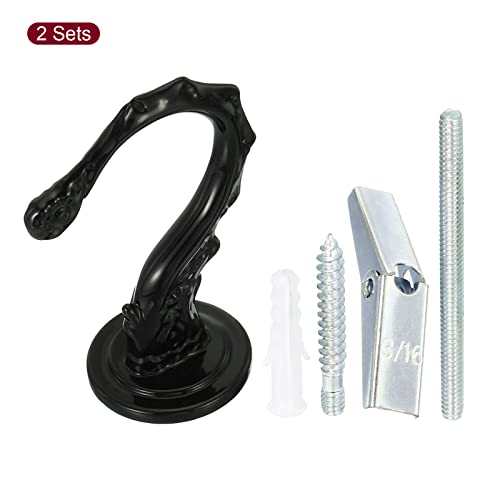 Image of PATIKIL 2.6 inch x 1.2 inch Ceiling Hook, 2 Pack Orchid Swag Hooks with Mounting Hardware for Indoor and Outdoor Plant Hanging, Black