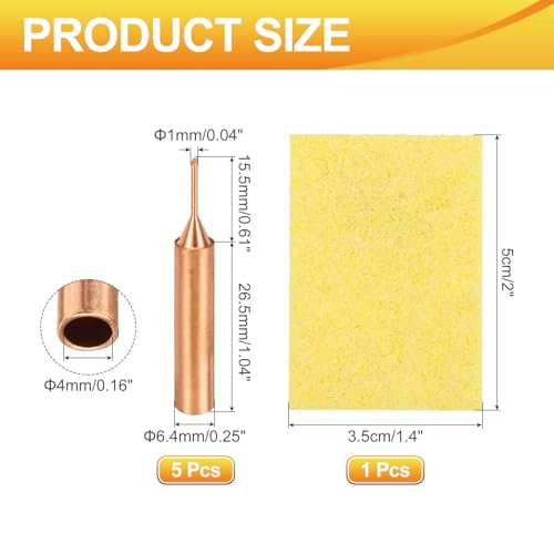 Image of MECCANIXITY 5 Pcs 900M Soldering Iron Tips Copper Non-magnetic Welding Head with Cleaning Sponge Pad Replacement for Solder Station Tip (900M-T-1C)
