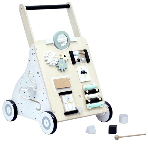 Image of HERQUEEN Montessori Educational Toys, Wooden Baby Walker with Wheels Push Pull Baby Walkers Toddler Activity Walker Toy for Girls/Boys Learning to Walk, Develops Motor Skills & Stimulates Creativity