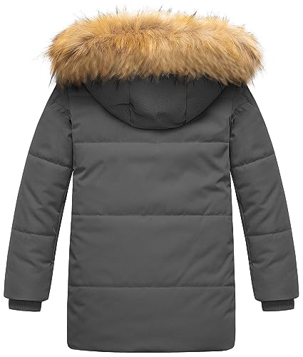 Image of CREATMO US Boy's Sherpa Long Parka Winter Coat Thicken Water Repellent Puffer Jacket With Removable Faux Fur Hood