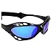 Birdz Eyewear Seahawk Padded Polarized Sunglasses Jet Ski Kayaking Watersports Jetski Goggles with Built in Strap Black Frame with Blue Mirror Lens