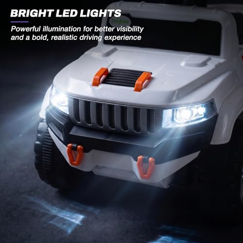 Image of Baybee Speedy Baby Ride on Car for Kids | Portable Kids Car with LED Lights, Music & Storage Basket | Push Toy Cars with High Backrest | Toddler Rideons Jeep for 1 to 3 Years Boys Girls (White)