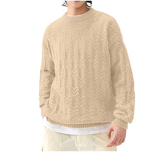 Mens Oversized Lightweight Sweater Long Sleeve Cable Knit Aesthetic Pullover Y2K Vintage Jumper Crewneck Sweaters