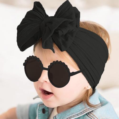 Baby Girls Soft Bows Headband and Daisy Flower Sunglasses Set Hair Bow Headwrap Hair Accessories for Toddler Infant2